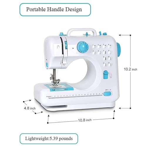 Mini-naaimachine 12 soorten draagbare huishoudelijke naaimachine van steeknaaien, dubbele draad, elektrische handnaaimachinekit Gereedschap for thuis/reizen DIY-kleding (Size : Blue) - Image 5