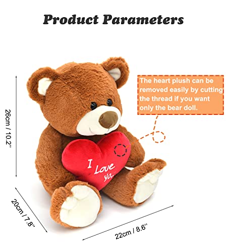 I Love You! 10'' Teddy Bear With Red Heart, Soft Plush Bear Doll Stuffed Animal Toys Valentines Day Decor Gifts For Her/Girlfriend Lover Mom Kids (Brown) #TOP1