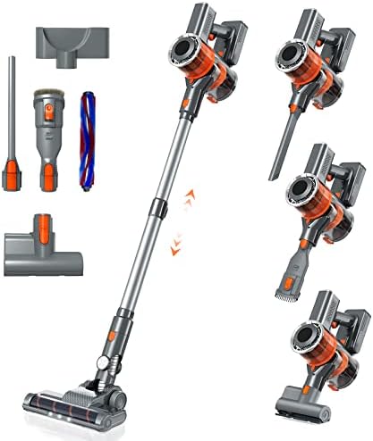 YESMAE Cordless Vacuum Cleaner, 350W 28Kpa Powerful Stick Vacuum with 55min Runtime Detachable Battery, Touch Display and 1L Large Dust Cup, Vacuum Cleaners for Hardwood Floor Carpet Car Pet