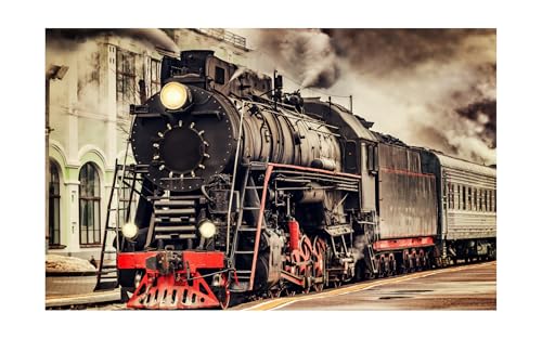 Murwall Vintage Wallpaper Train Wagon Wall Mural Retro Railway Wall