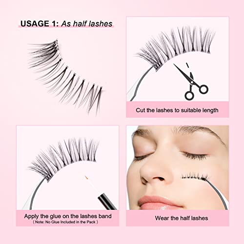 Glowing Win Half Lashes with Clear Band Short Wispy Cat Eye Natural False Eyelashes 10 works Corner 3/4 Transparent Fake Handmade Soft Reusable Strip Fluffy Mink - Image 3