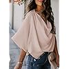 HOTAPEI Womens Blouses and Tops for Work Fashion Casual Summer Short Sleeve Wrap V Neck Draped Front Office Blouses Loose Fit Tops Shirts Apricot