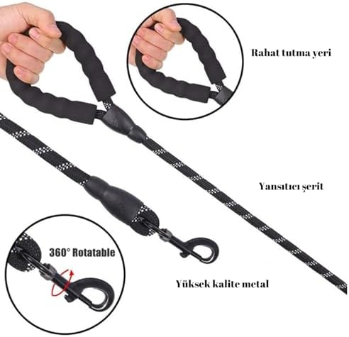 Hsport Köpek Gezdirme İpi Küçük Orta Büyük Irk Köpekler için 125 cm Sevk Tasma Kayışı (Reflektörlü) - Görsel 5