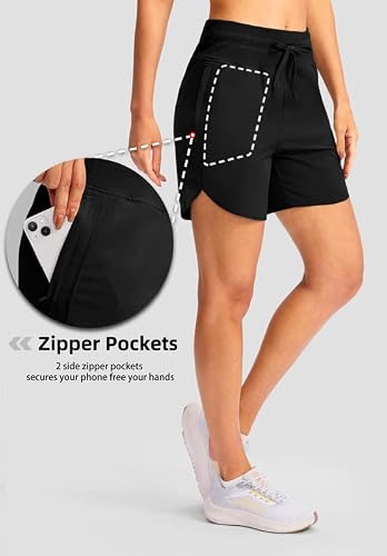 Yyv Women's 5" Running Athletic Shorts High Waisted Lightweight Workout Shorts For Women With Zipper Pockets(Black Small) #TOP1