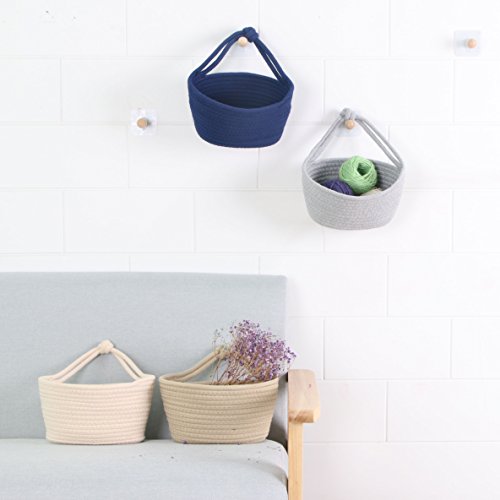 Iceblue 7.8''X5''X5''Grey Oval Cotton Rope Over Wall Door Closet Window Hanging Storage Basket #TOP4
