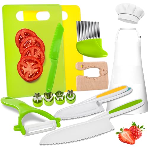 Kids Knife Set for Real Cooking 15 Pieces Montessori Kitchen Toys for Toddlers Children Safe Knives Cooking Cutting Sets Kids Cooking Set Real for Kids Toddler Toys
