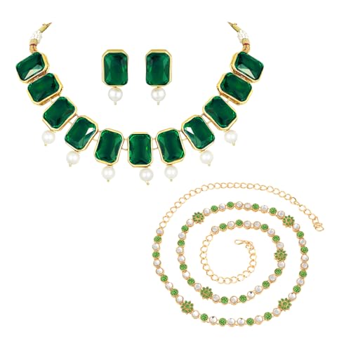 Image of Peora Traditional Crystal Necklace & Jewellery Set Gift for Women