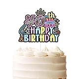 Glow Neon Happy 40th Birthday Cake Topper,Let Glow 40 Years Old Cake Decor,Colorful Glowing 40th Birthday Party Decorations