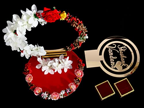 Image of THE BRIDE MADE Wood Engagement Ring Platter With Hoop, Multicolor
