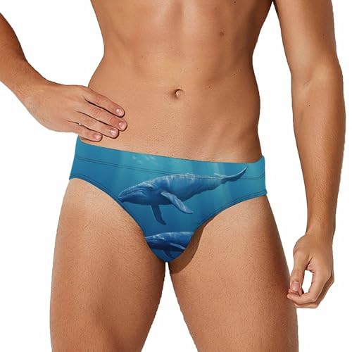 Blue Whale Mens Swim Briefs Quick Dry Swim Trunk Bikini Underwear Swimsuit