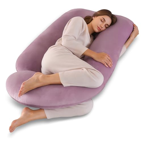 Otauoaea Almohada para Embarazadas, Almohada de Embarazo, Almohada de Cuerpo Completo en Forma de J, Almohada de Maternidad con Funda de Terciopelo Extraíble y Lavable, Rosa