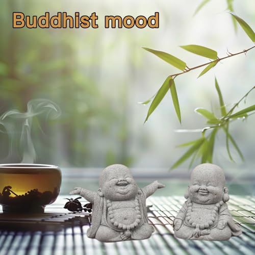 Set de 2 Estatuas Buda de piedra arenisca para jardín zen miniatura 4