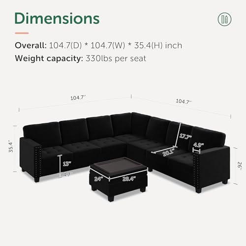 image for HONBAY Modular Velvet Sectional Couch with Storage Ottoman, L Shaped S