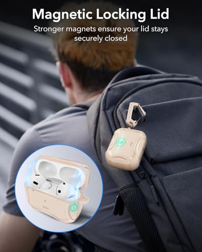 Image of ESR for AirPods Pro 2nd Generation Case, Compatible with Airpods Pro Case 2nd /1st Gen (2023 /2022 /2019), Compatible with MagSafe, Powerful Drop Protection, Magnetic Lid, Desert Titanium