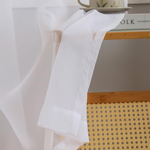 Image of White Sheer Tulle Curtains - 2 Panel Sets, 90 Inch Long, Rod Pocket, for Bedroom & Living Room