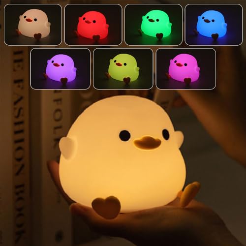 IFTHFOUR DoDo Duck Night Light LED Cute Silicone Dimmable Nursery Lamp Touch Sensor Lamp RGB & Warm White Light for Kids Bedrooms Dorm Decor and Gift Ideas(Battery)