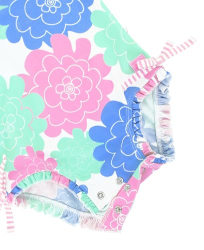Image of RuffleButts Baby Girls UPF 50+ Sun Protection Floral Printed Long Sleeve One Piece Rash Guard Swimsuit with Zipper