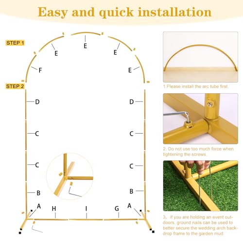 Image of RUBFAC Metal Arch Backdrop Stand Set of 2 (6FT & 7.2FT), Gold Wedding Arch Frame Balloon Stand for Birthday Baby Shower Anniversary Bridal Graduation Indoor Outdoor Party Decoration