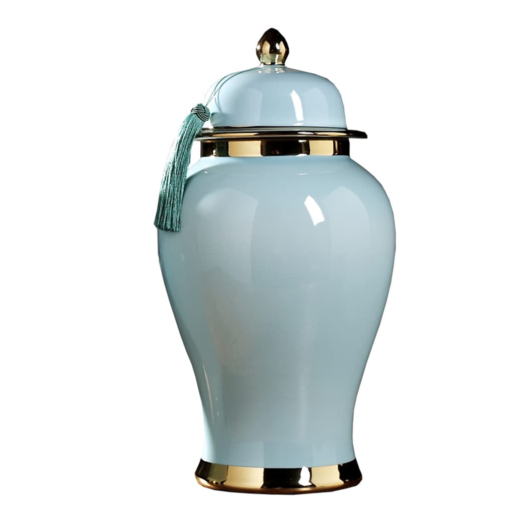 Blaue Keramikvasen, Ingwerglas mit Deckel und Quasten für Heimdekoration, antike Tempelglasvase, Porzellan, getrocknete Blumenvasen, Dekoration für Wohnzimmertisch, Cente