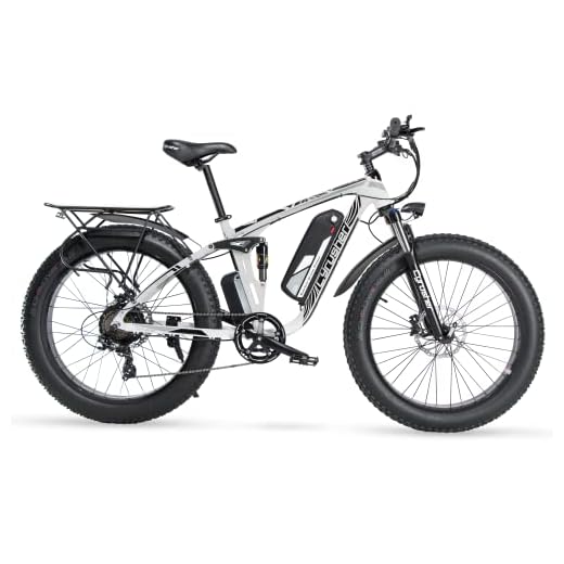Cyrusher XF800 Moutain Ebike 750W BAFANG Motor 48V 13Ah Integrated Battery 4.0" All Terrain Fat Tire Electric Bike for Adults Shimano 7-Speed Front Fork+Rear Spring Suspension(XF800 48V/13Ah White)