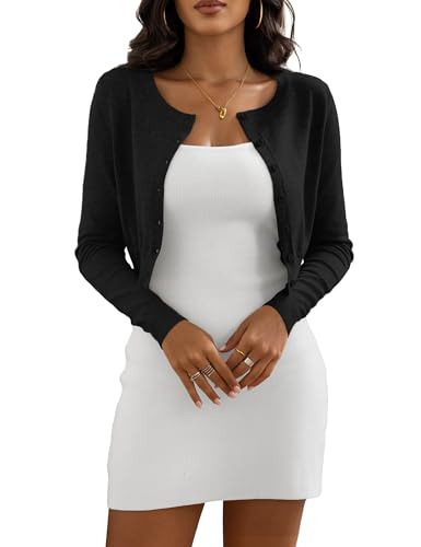Casuashion Cropped Cardigan Sweaters for Women Crew Neck Knit Bolero Shrugs