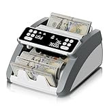 Money Counter Machine with Value Count for USD and EUR, UV MG IR Counterfeit Detection, Count Add Batch Auto Modes, Cash Counter with LED Display, Compact Powerful Design,White