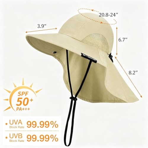 Image of Solaris Sun Hat with Neck Flap, UPF 50 Sun Protection Lightweight Sun Cap for Men Women, Wide Brim Hat for Fishing Hiking