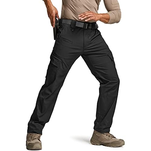 CQR Men’s Flex Ripstop Tactical Pants, Water Resistant Stretch Cargo Pants, Lightweight EDC Hiking Work Pants