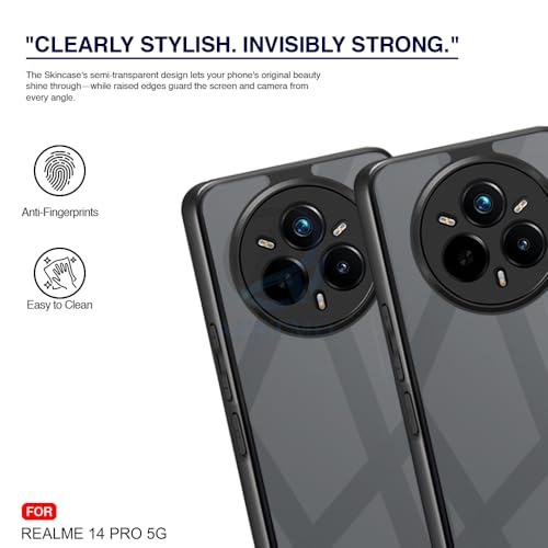 Image of AESTMO Realme 14 Pro 5G Back Cover | 360 Protection | Crystal Clear Hard Back Transparent | Bumper Case for Realme 14 Pro 5G (PC+TPU, Black Bumper)