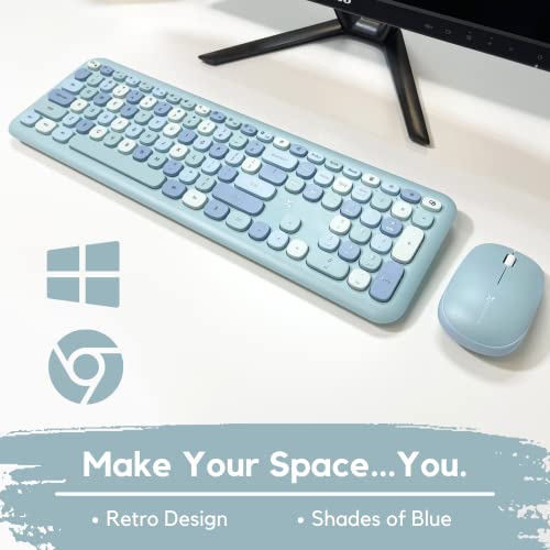 X9 Performance Cute Keyboard And Mouse Combo - Transform Your Space With A Colorful Blue Wireless Keyboard And Mouse Retro Set (110 Keys And 18 Shortcuts) - Aesthetic Keyboard For Pc Computer, Laptop #TOP1