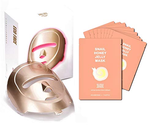 ECO FACE Korean LED Face Photon Mask 120 LEDs - Near-Infrared Red Home Skincare Portable Facial Skin Rejuvenation Age-Defying Honey Snail Jelly Mask Sheet 10 ea