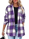 Beaully Women's 2025 Fall Clothes Plaid Shacket Jacket Long Sleeve Button Down Flannel Shirts Fashion Jacket 6025B Purple Grey XL