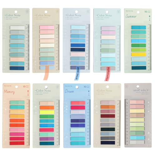 2000 Piezas Marcadores Adhesivos, Tiras Adhesivas, Notas Adhesivas Pastel Transparentes, Pestañas Adhesivas Índices de Colores para Marcadores de Libros Anotación, Notas, Libros, Escuela, Oficina