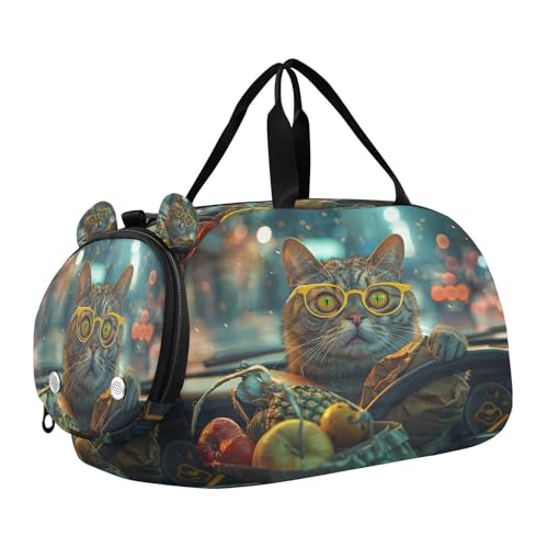 YETTASBIN Sport Travel Duffel Bag for Girls Boys, Driver Cat Large Waterproof Weekender Overnight Bag, Detachable Shoulder Strap Gym Bag with Shoe Compartment & Wet Pocket