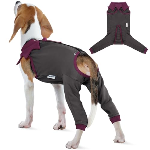 Image of FUAMEY Dog Recovery Suit with Rear Leg Sleeve Dog Onesie After Surgery | Zip-Up Dog Onesies for Female Male Spay Neuter Surgery,Dogs Pants to Prevent Licking Wounds on Thigh Incision Joints Grey S