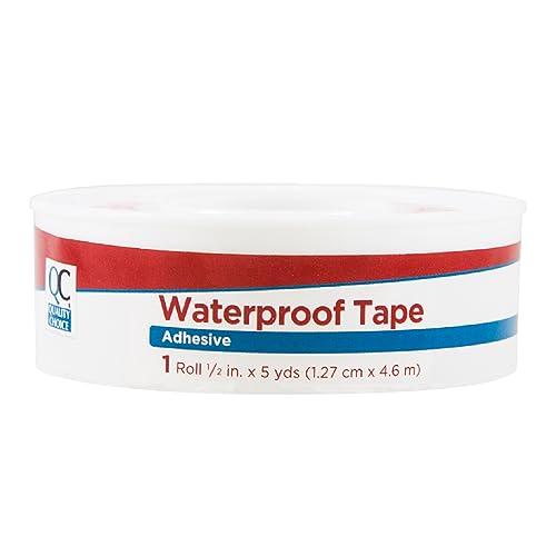 Quality Choice, Waterproof Adhesive Tape for Bandages, Wounds, and First Aid Kits. 1/2 inch X 5yds Per Roll. Strong, Flexible, Waterproof Adhesive Tape. 5 Yards Per Roll