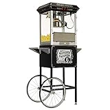 Funtime FT860CB Antique Carnival-Style 8-Ounce Hot-Oil Popcorn Popper with Cart, Black