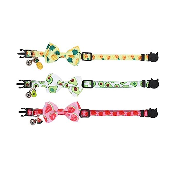 Lamphyface 3 pack/set cat collar breakaway with cute bow tie and bell for kitty adjustable safety fruit - image 3