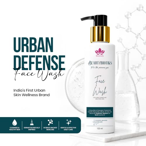 Image of Urban Defense Face Wash for Oily, Acne-Prone & Sensitive Skin | Salicylic Acid, Niacinamide, Ceramides & Postbiotics | Deep Pore Cleansing, Oil Balance & Skin Barrier Support | Fragrance-Free Cleanser | 120ml
