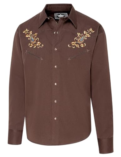 STARS & STRIPES Westernhemd Hogan Brown – Braun mit Stickerei & Druckknöpfen | Western-Mode