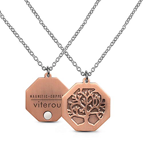 VITEROU Designed Octagon Magnetic Pure Copper Therapy Necklace with Tree of Life Pendant with Healing Magnets Pain Relief for Neck Arthritis Migraine Headaches Shoulders and Back,3500 Gauss