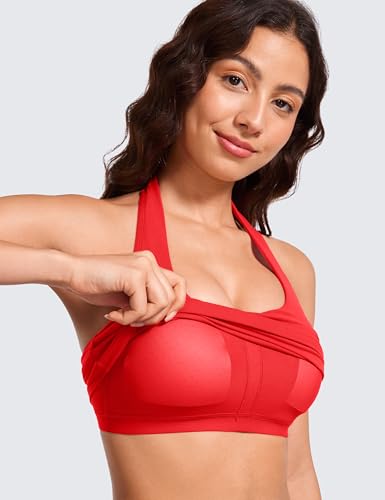 Image of CRZ YOGA Butterluxe Halter Crop Tank Tops | Light Support, Removable Pads, Yoga, Extremely Soft, Open Back, Longline Sports Bras for Women