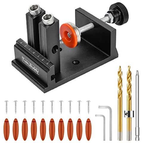 Pocket Hole Jig Tool Kit for Carpentry with Guide Hole Block with Adjustable Hole Pitch, Removable Pocket Hole Drill Guide Jig Set for 15° Angled Holes, Portable Pocket Hole Screw Clamp System, Metric Cover