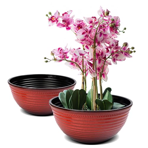 Image of RICH ATLAS 2 Pack 10 Inch Plant Pots,Durable Decorative Flower Pots Planters with Drainage Hole for Indoor and Outdoor Plants,Flowers,Succulents, Red