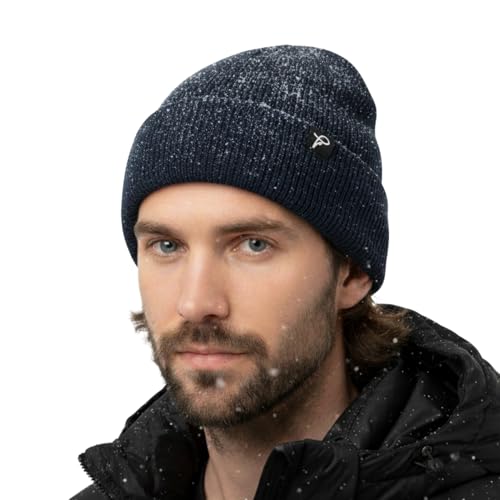 TOP-EX wasserdichte Wintermütze Herren & Damen, Warme Fleece-gefütterte Strickmütze Beanie, Atmungsaktive Outdoor Lauf- & Skimütze, Winddichter Regenschutz, Herrenmütze Blau S/M