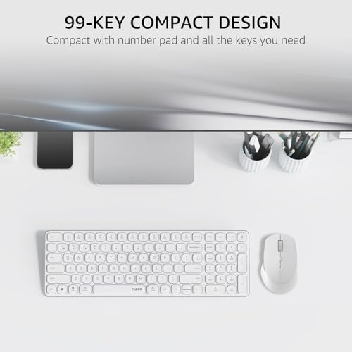 Image of Rapoo Wireless Keyboard and Mouse Combo, Blade-Series E9310M 99-Key Ultra-Thin Keyboard and M300G Silent Mouse, Support 4 Devices, Quiet, Compact, Battery Powered, for Windows /Mac /Linux /Chrome