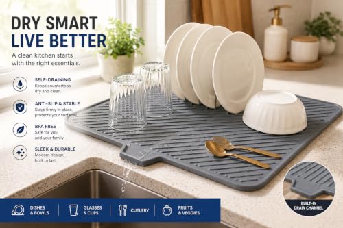 Image of AGILAM- Silicone Dish Drying Mat | Heat Resistant | 22x16 Inch | Grey