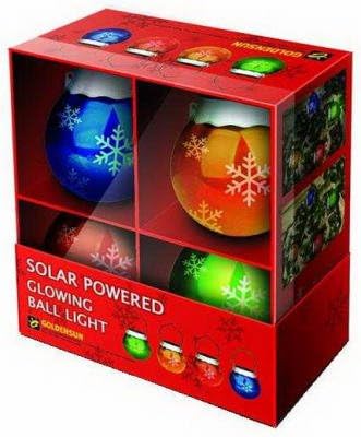 RS-9027 Solar Powered Christmas Ornament Balls, 4-Pack