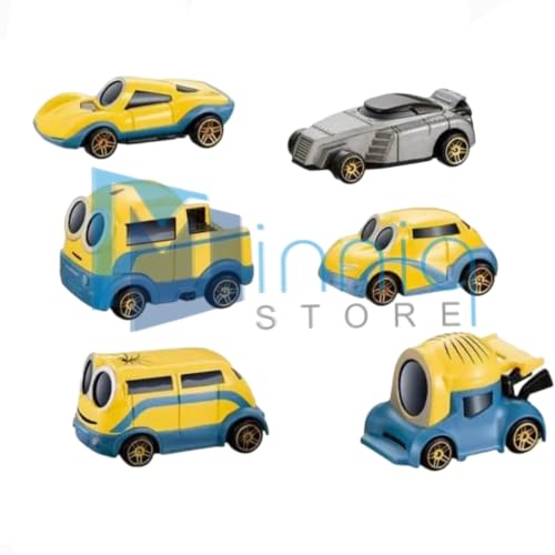 Image of Exclusive Collection Minnions Car Play Set of 6 pcs Toy Vehichals Play Set Metal Die Cast Mini Racers Cars for Kids (Minnions Car Set 6 Pcs)