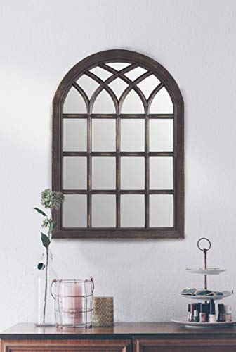 Palais Essentials Farmhouse Wall Decor Arched Wall Mirror, Rustic Windowpane Frame (White Wash Arch, 28" X 20") #TOP2